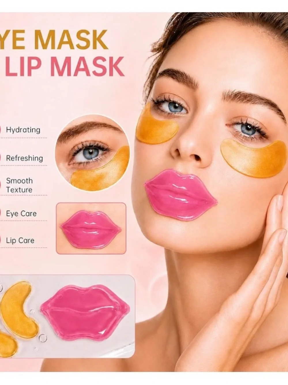 30 Hydrating Lip & Eye Mask Set - Pink Lip Mask & Gold Eye Patches